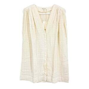 MIRTH Women One Size Gauze Tunic Top Sleeveless Lagenlook Beige Boxy V Neck NEW